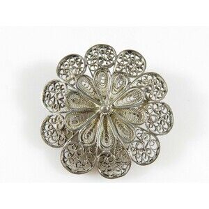 Lovely Sterling Silver Fine Filigree Brooch 1 1/2" S.92